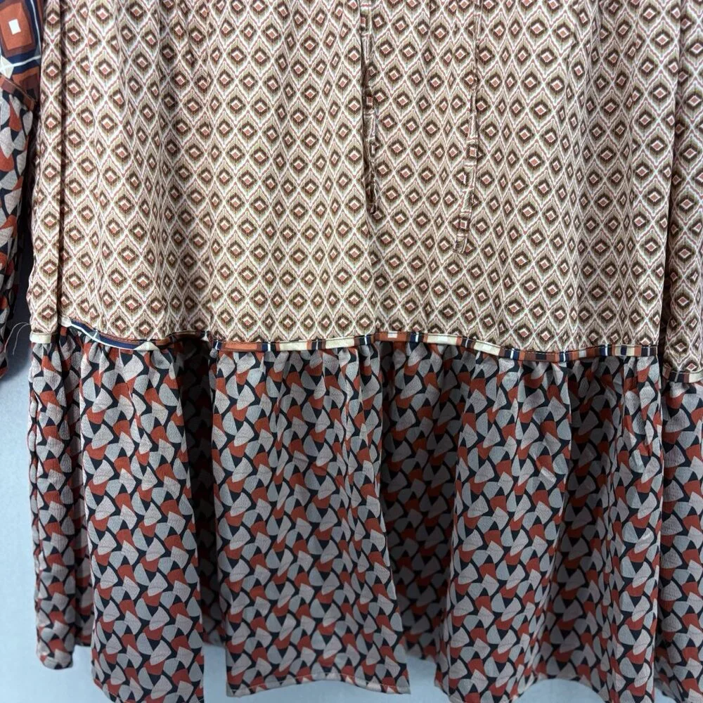 Hailey & Co Geometric Brown & Orange Tiered Ruffle Dress SZ 3XL Boho, Peasant - Picture 3 of 12